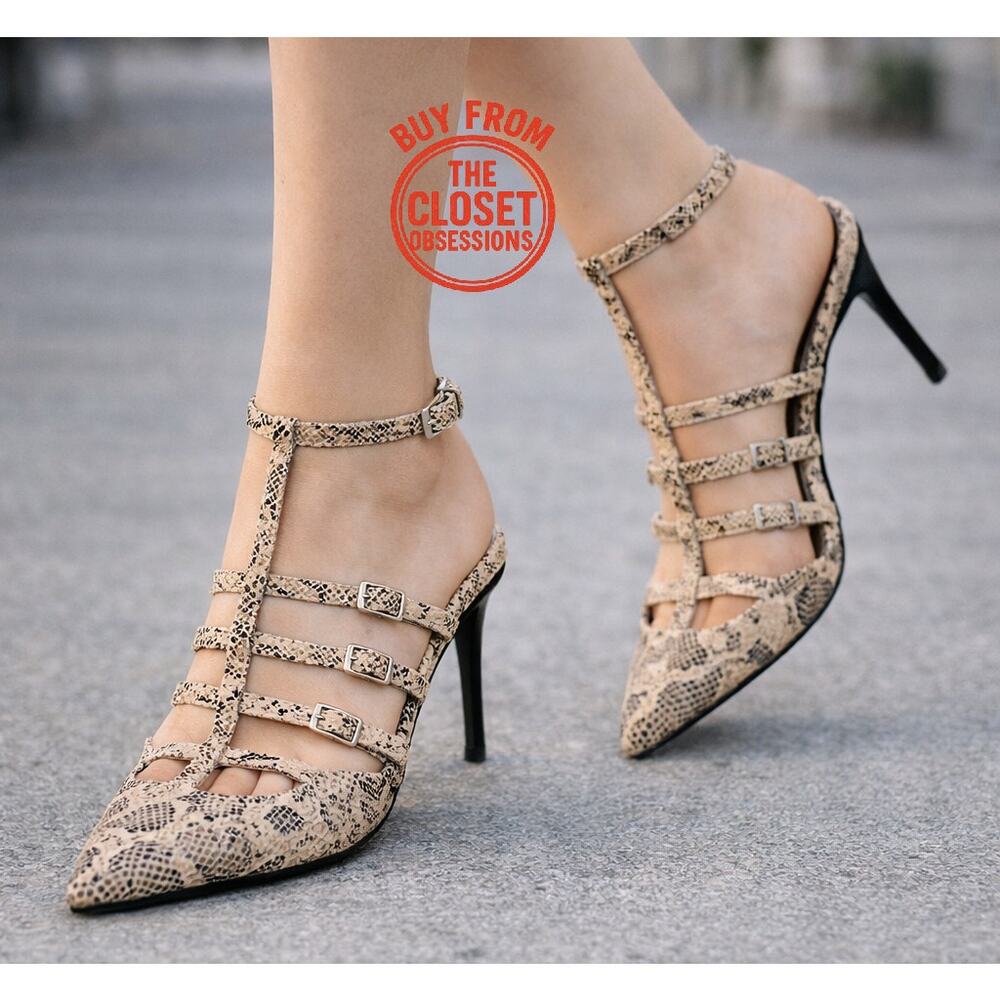 Zara Snake Print Cage Heels Pointed Toe Pumps NWT